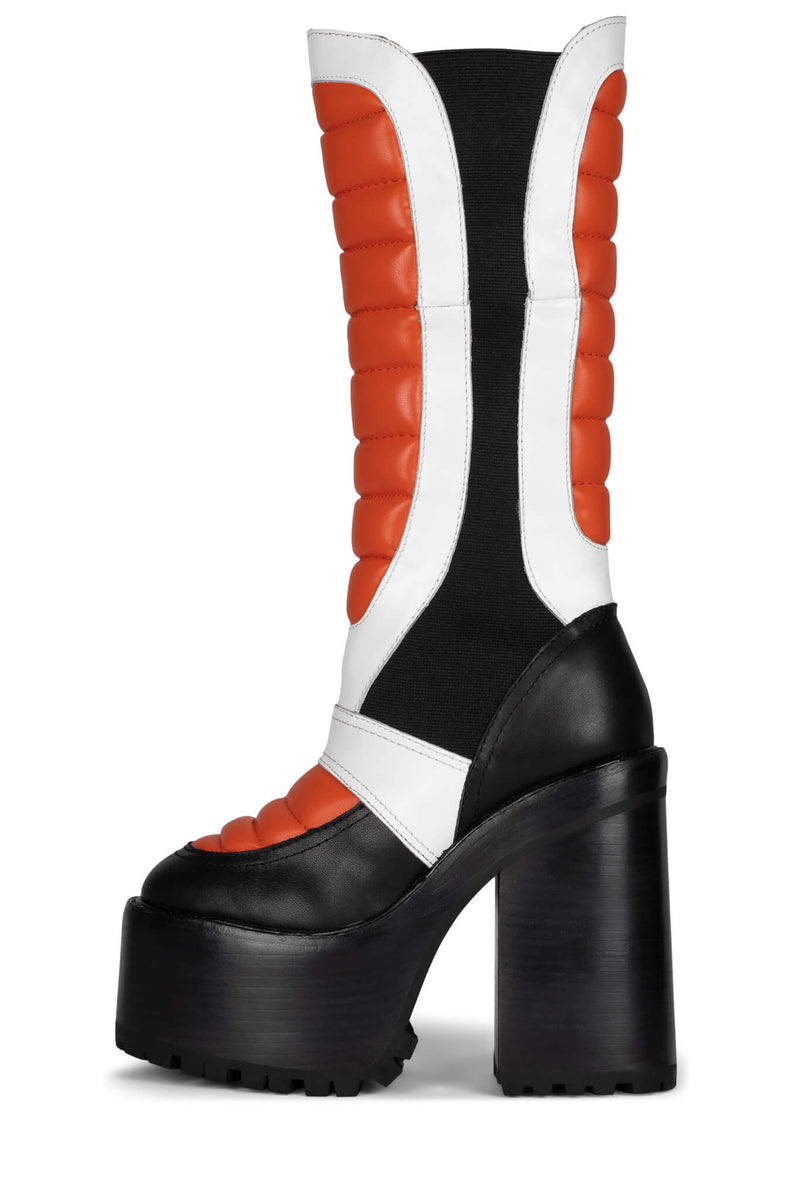 Black / Orange Jeffrey Campbell Dirt-Bike Women's Knee High Boots | 632-BKHJDM