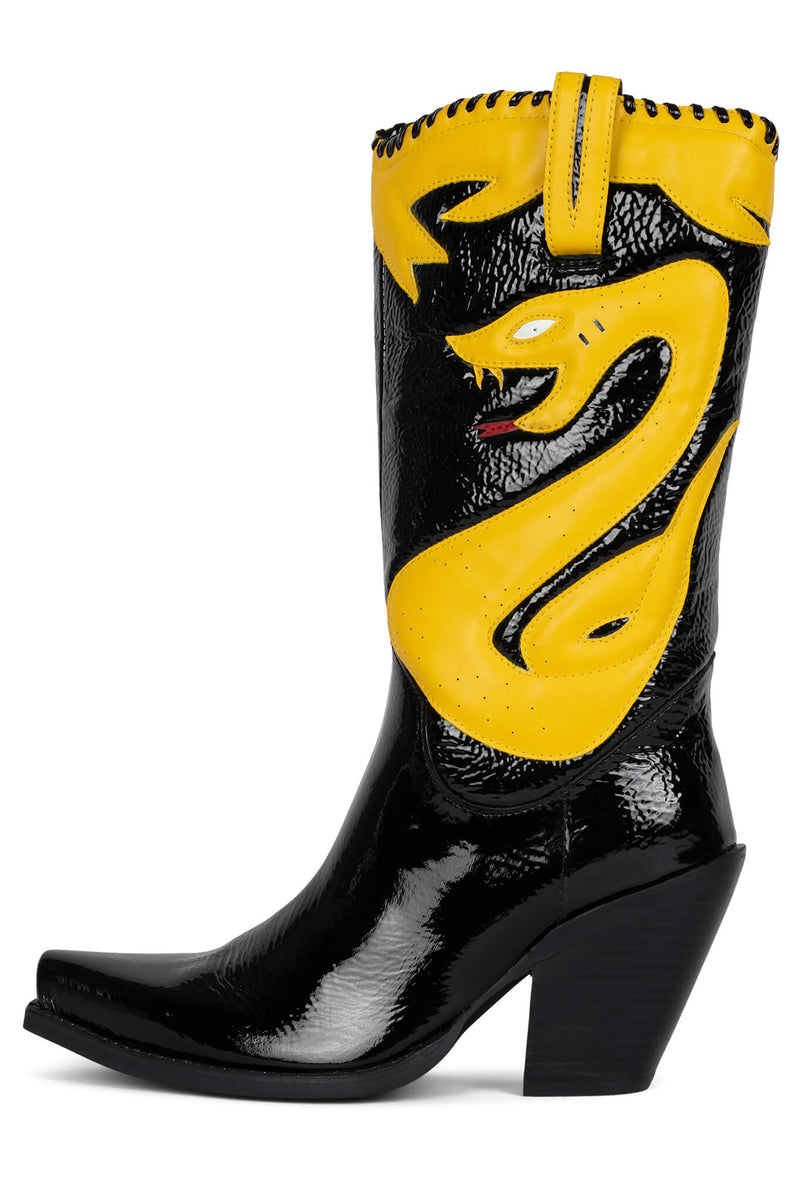 Black / Yellow Jeffrey Campbell Klrcobra-2 Women's Knee High Boots | 961-ZUKRYC