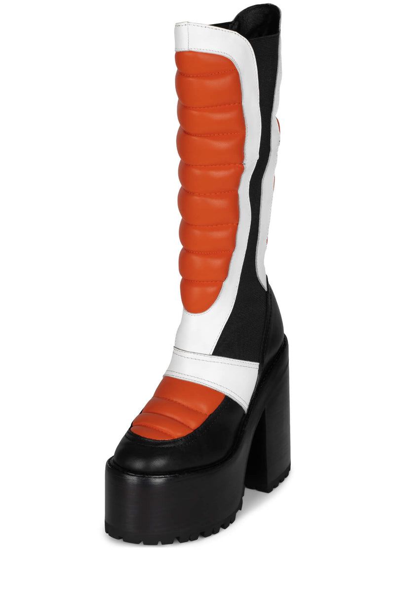 Black / Orange Jeffrey Campbell Dirt-Bike Women's Knee High Boots | 632-BKHJDM