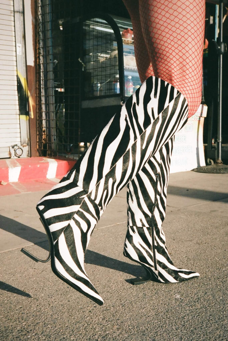 Black / White Jeffrey Campbell Compass-Kh Women's Knee High Boots | 519-DBIVYZ