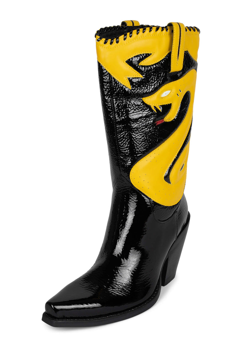 Black / Yellow Jeffrey Campbell Klrcobra-2 Women's Knee High Boots | 961-ZUKRYC