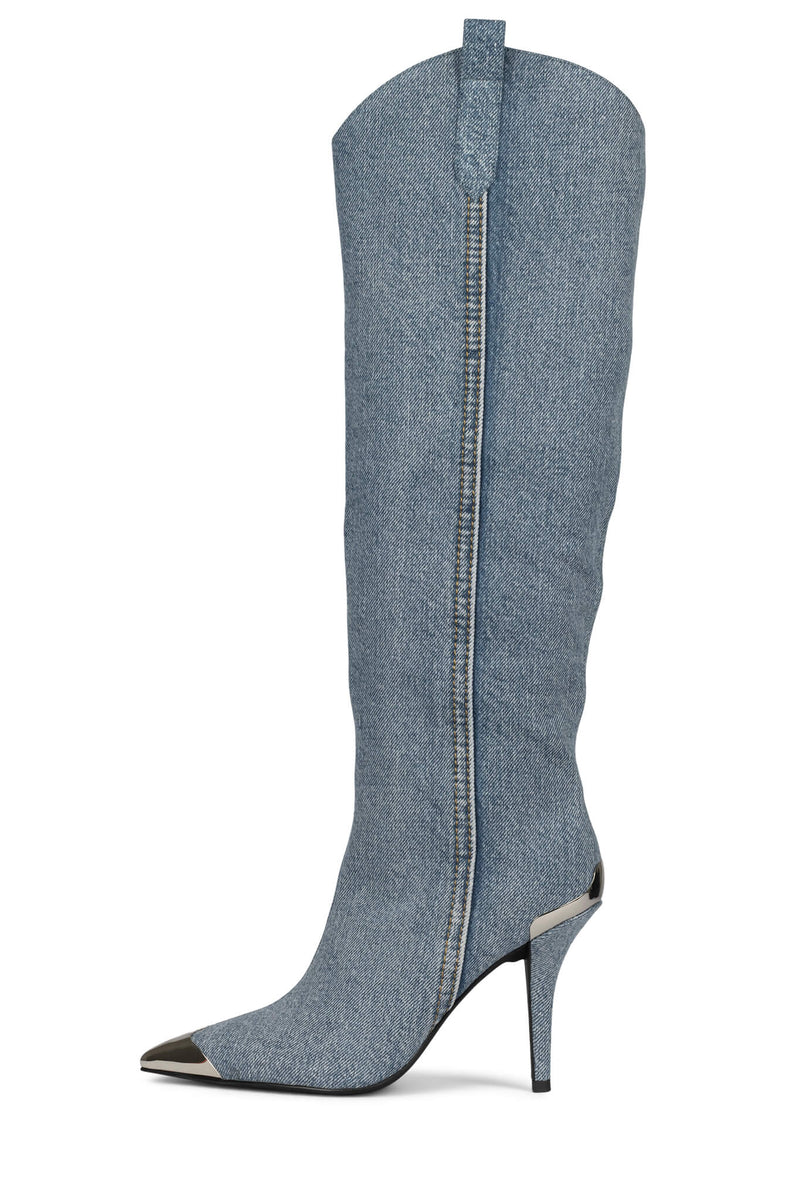 Blue Jeffrey Campbell By-Golly Women\'s Knee High Boots | 378-ZDIFXA